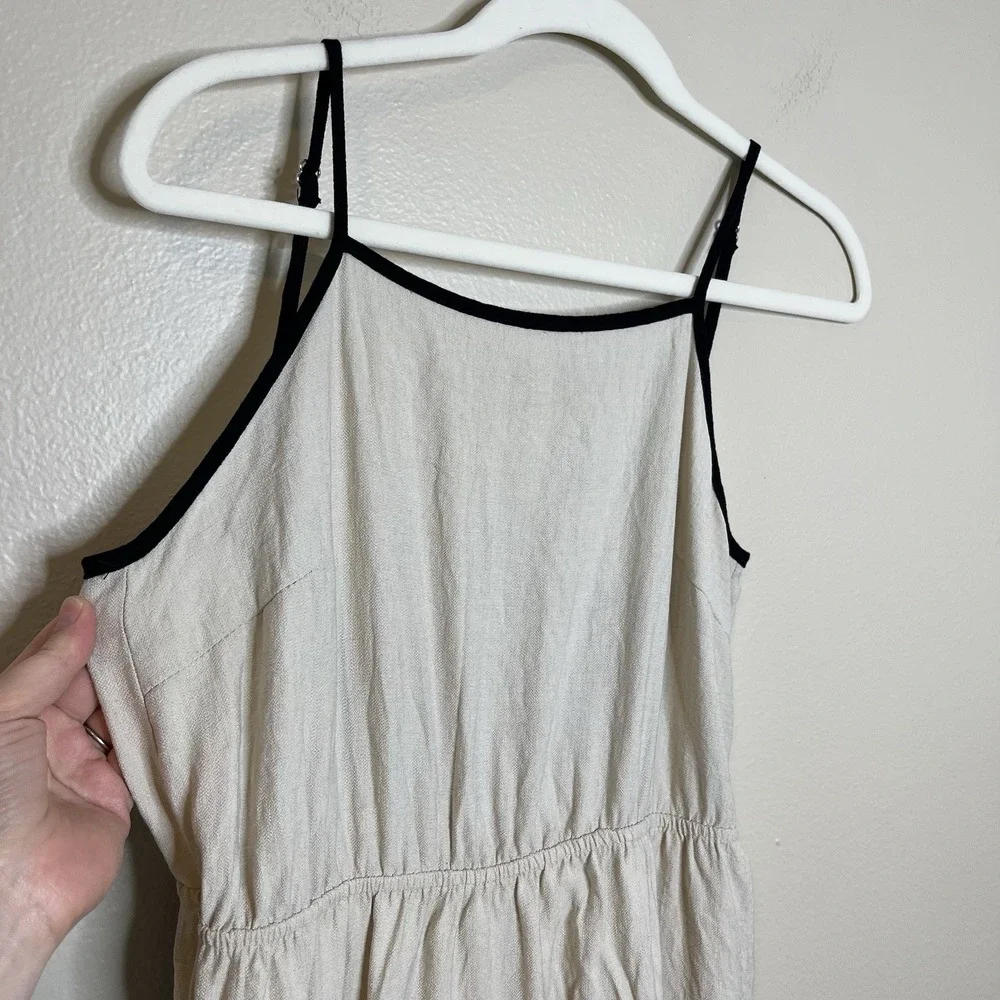 Blue Pepper Cream Contrast Tiered Dress L Boho Minimalist Sundress Cottage - Picture 3 of 8